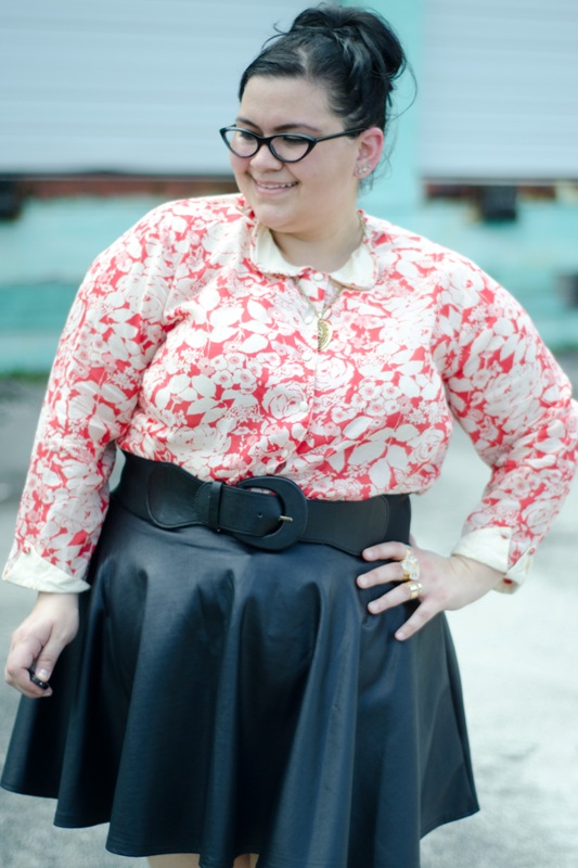 ASOS Floral Blouse, New Look Faux Leather Skirt, London Retro Eliza, Robyn Rhodes