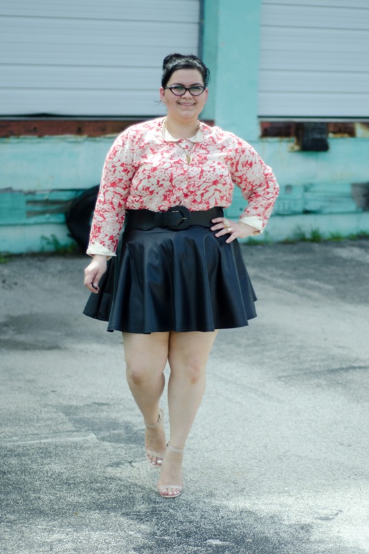 Kirstin Marie, ASOS Floral Blouse, New Look Skirt, Faux Leather, Steve Madden ReaLove